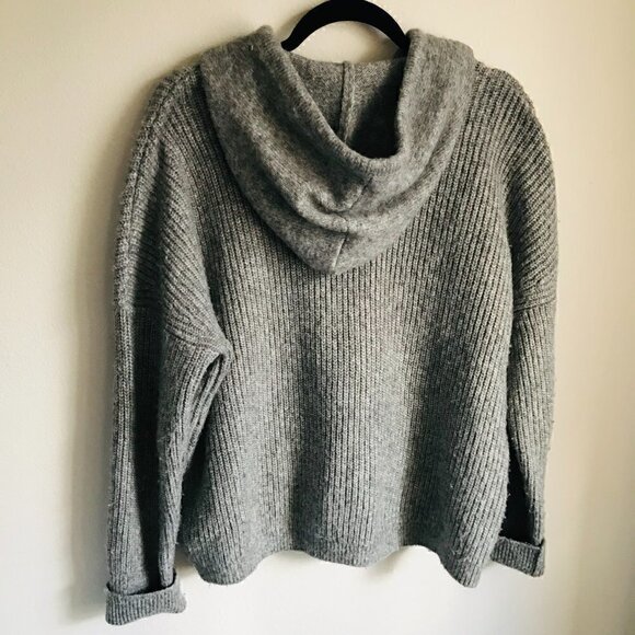 Zara Waffle Knit Kangaroo Hoodie Pocket Drop Shoulder Drawstring Hoodie Size Med - Picture 3 of 5